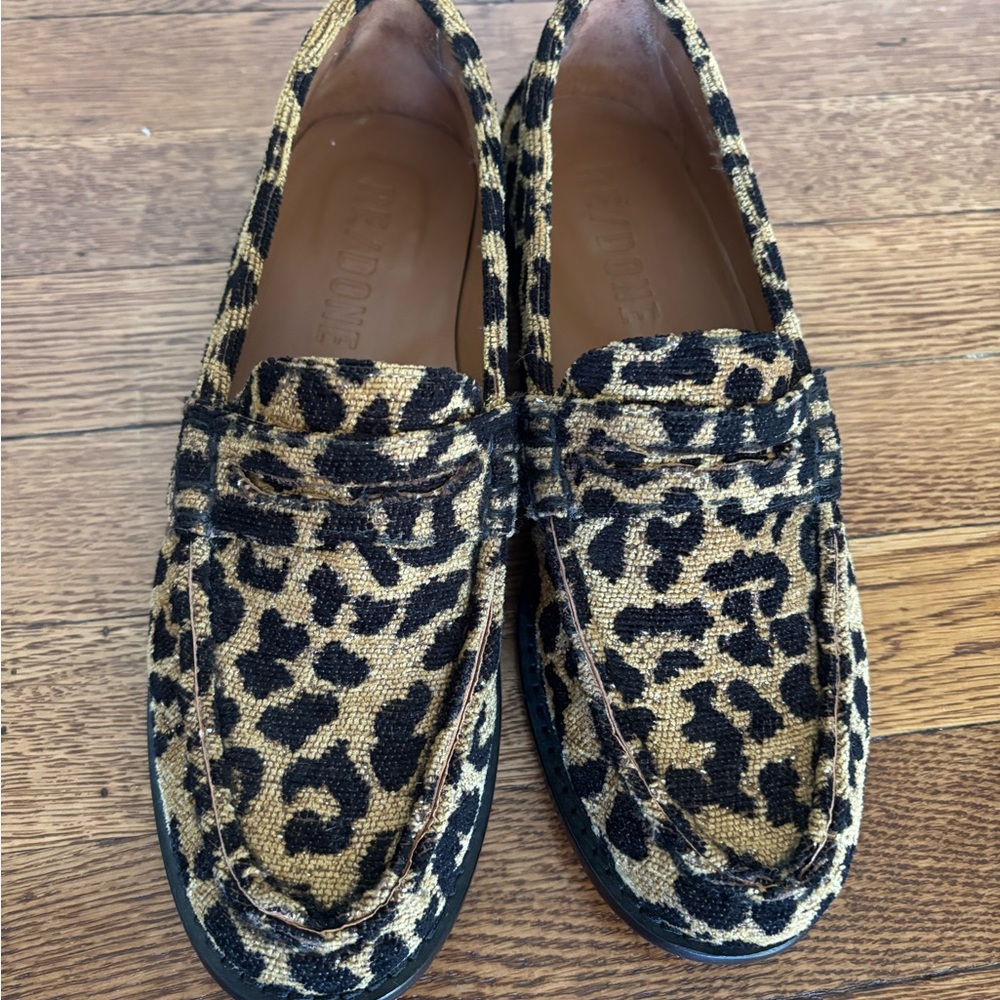 Re/Done Leopard Print Loafers - Black and Tan